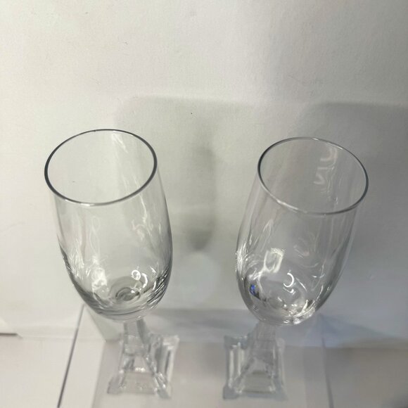 Eiffel Tower Stemmed Glass Champagne Flutes 10" Set 2 "A night in Paris" - Picture 8 of 10